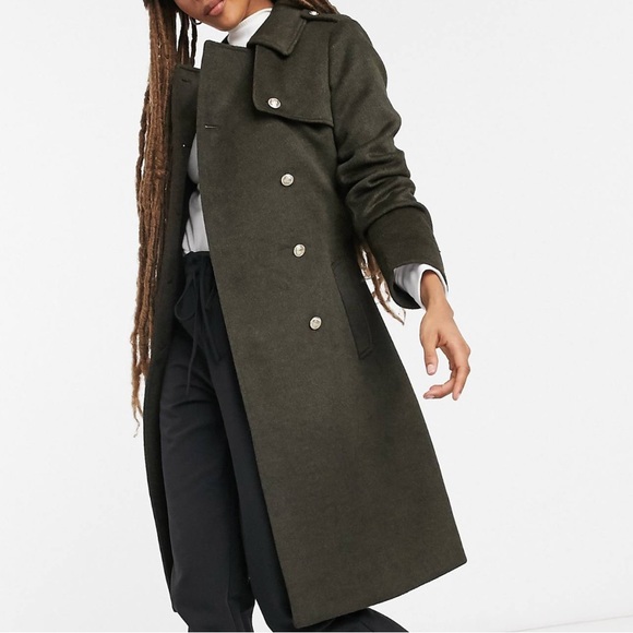 Gianni Feraud Green boxy fit military overcoat with black trims - Picture 3 of 5